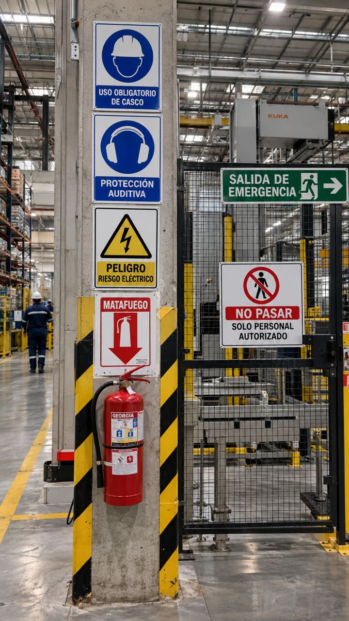 Carteles de obligación, advertencia, evacuación y matafuego