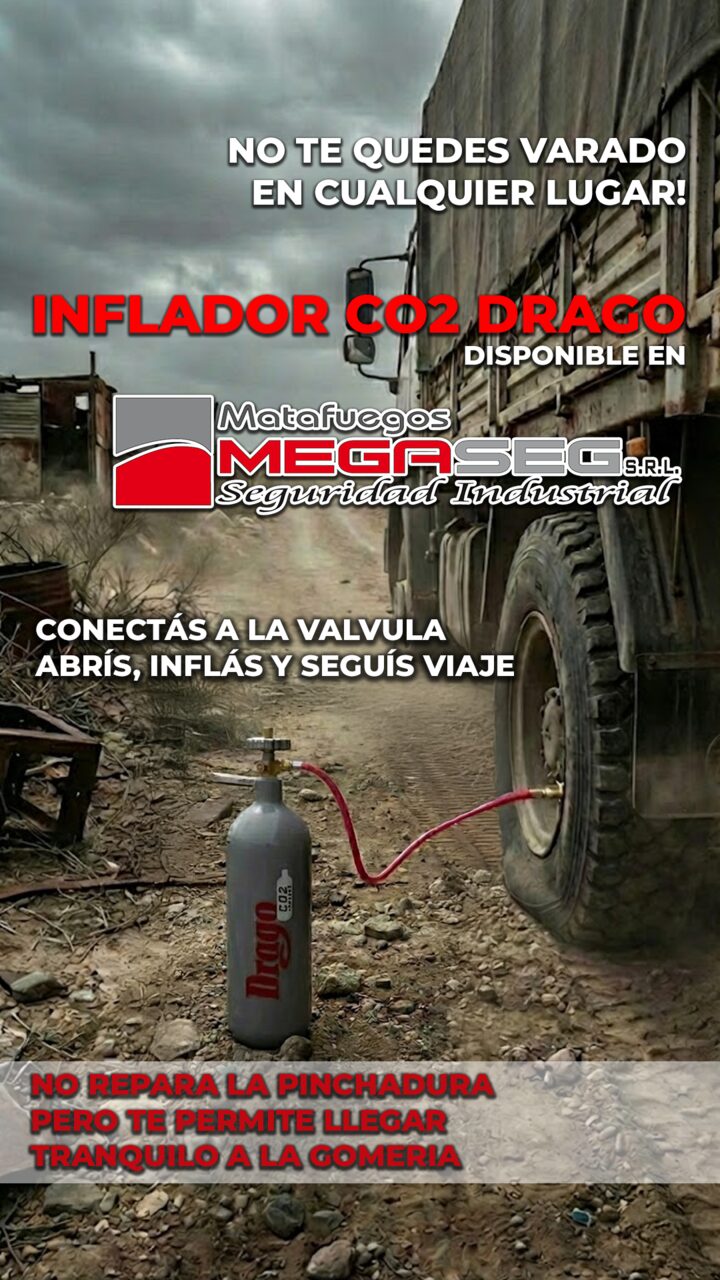 Inflador de CO2 conectado a la rueda de un camión