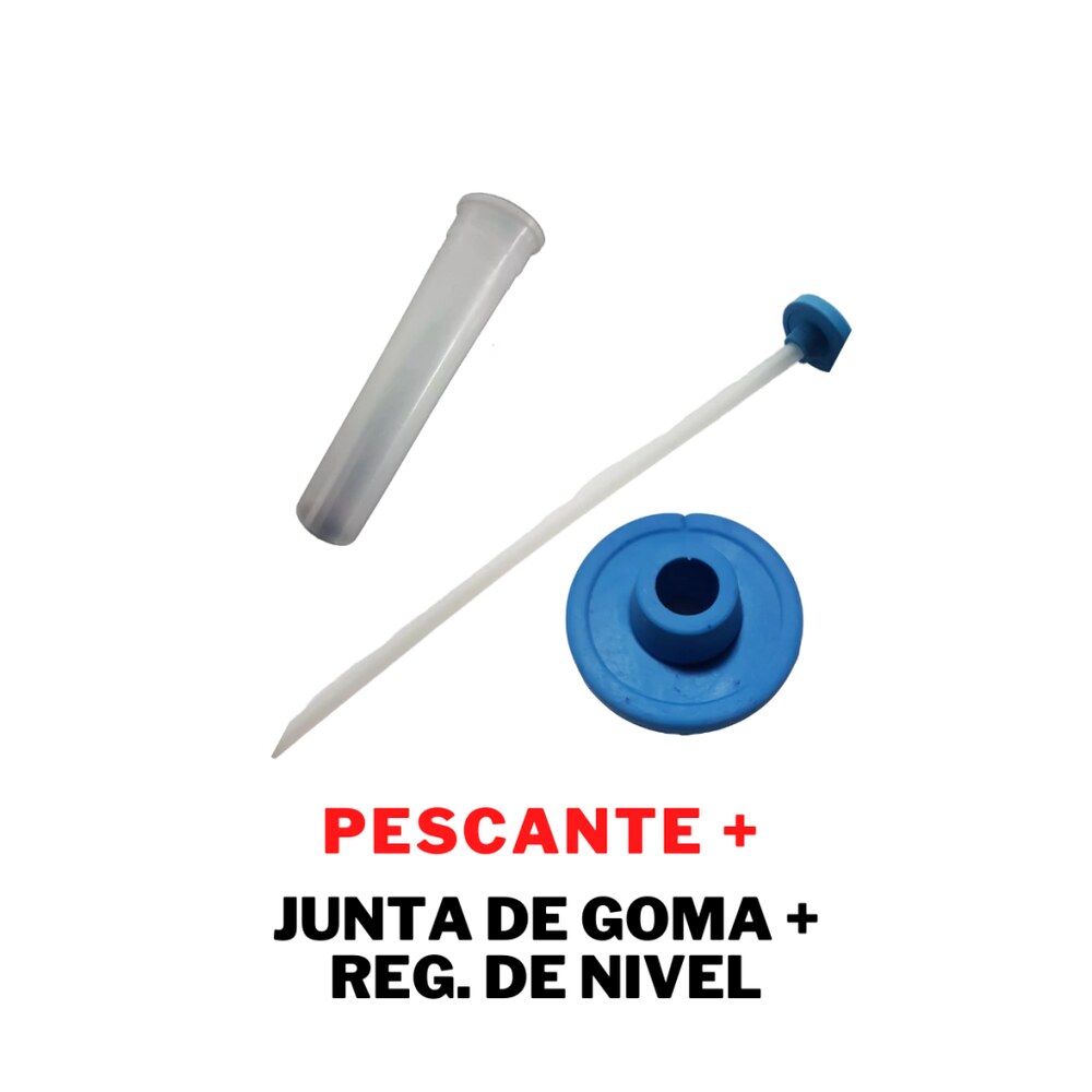 Pescante, junta de goma y regulador de nivel para sifón Drago